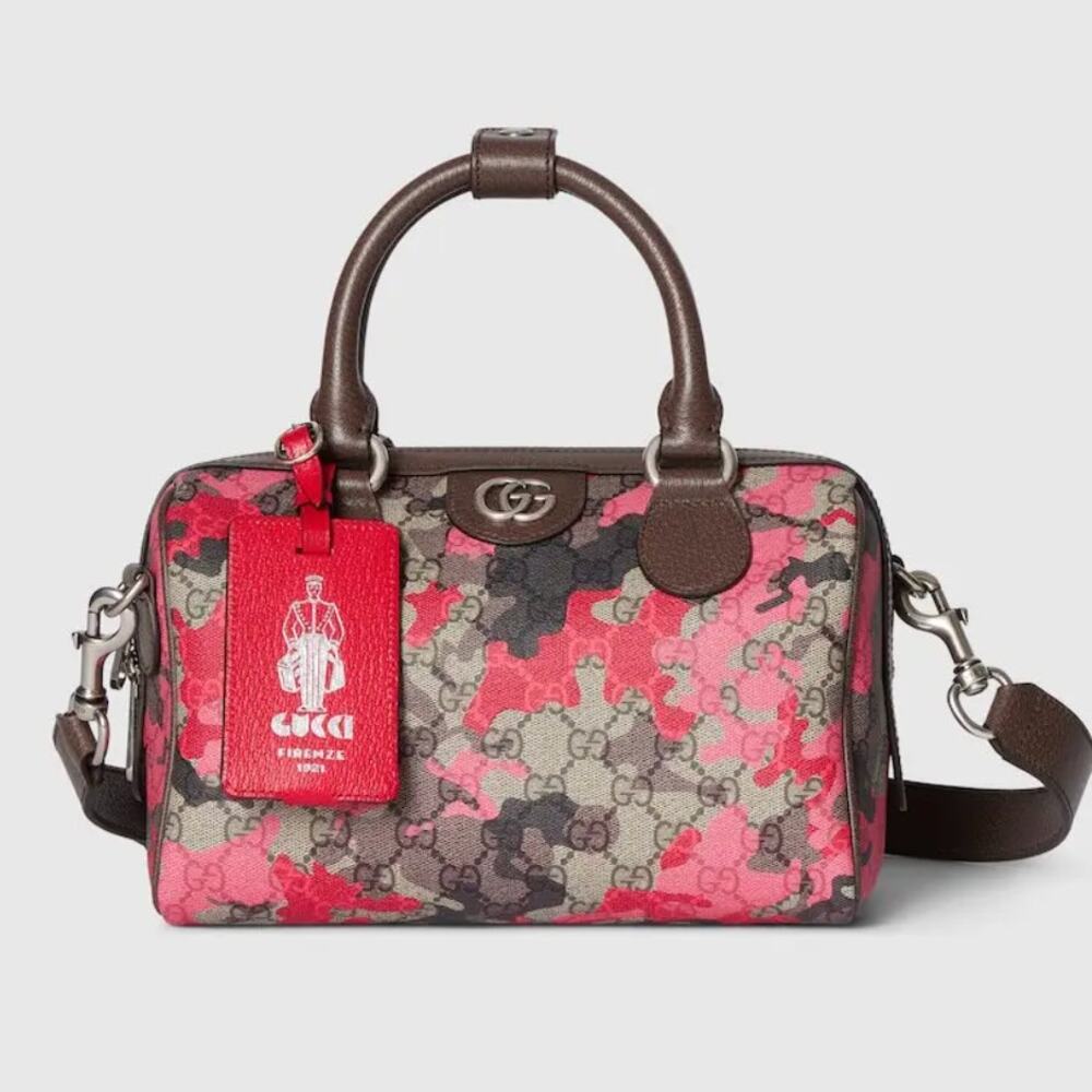 Gucci GG Supreme Pink Camo Boston Duffle Crossbody Bag NIB Small